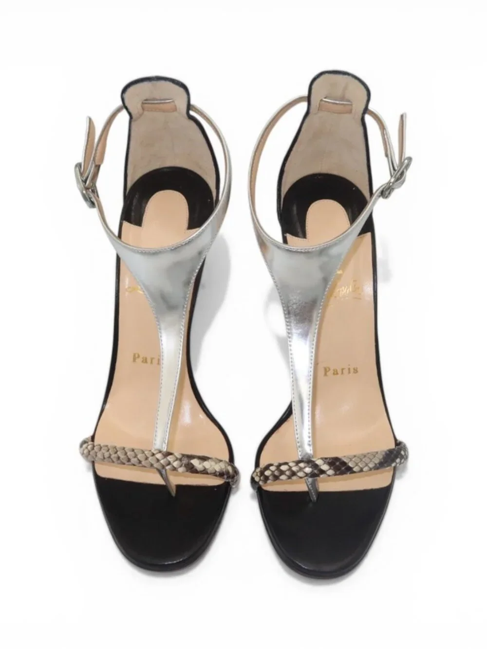 Christian Louboutin Athina Python T Strap Sandals Black Silver Size 37.5 - Picture 4 of 16